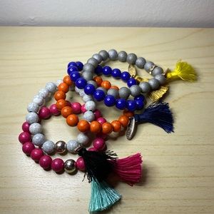 Plunder Beaded Bracelets Stretch with Tassels, New, Lot of FIVE (5)